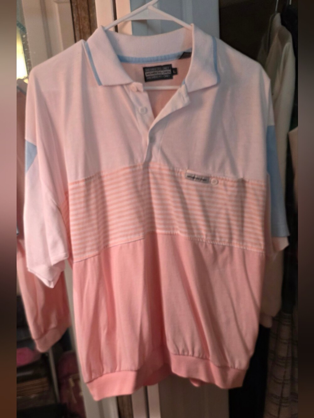 Members Only Vintage 80's Shirt - Pastel Pink Blue & White